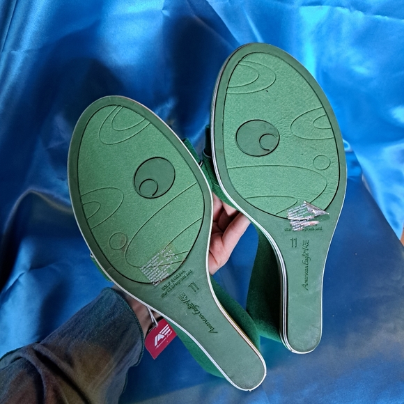 Retro 50s 60s Style Classic Green White Striped Wedges American Eagle - Picture 9 of 9